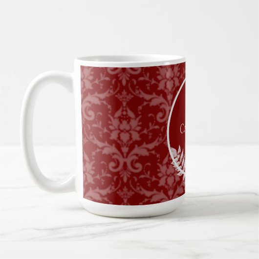 Red Elegant Damask Mok voor persoonlijke koffie (Links)