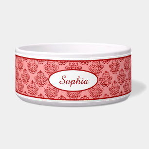 Red Elegant Damask Patroon met aangepaste naam Voerbakje