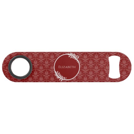 Red Elegant Damask Persoonlijke balk Speed Flessenopener (Voorkant (Horizontaal))