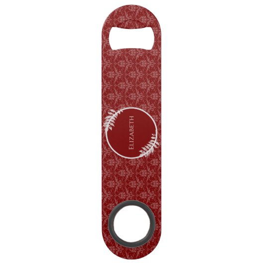 Red Elegant Damask Persoonlijke balk Speed Flessenopener (Voorkant)