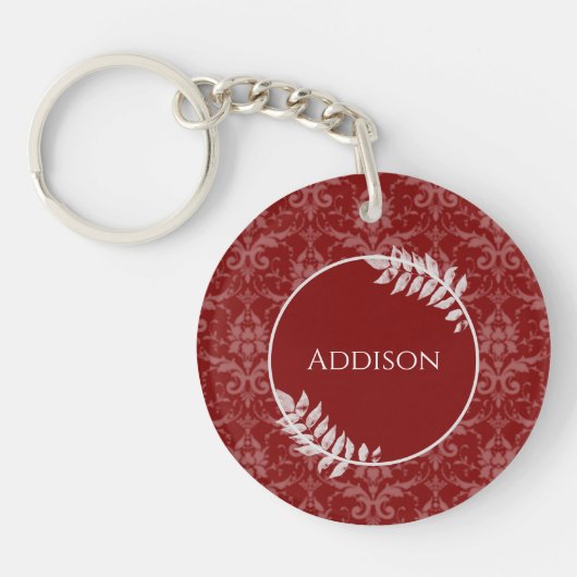 Red Elegant Damask persoonlijke Sleutelhanger (Voorkant)