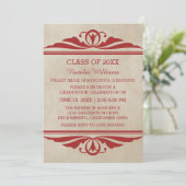 Red Elegant Deco Afstuderen Invite Kaart (Staand voorkant)
