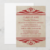 Red Elegant Deco Afstuderen Invite Kaart (Voorkant / Achterkant)