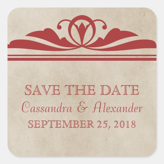 Red Elegant Deco Save the Date Stickers (Voorkant)