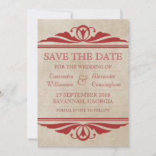 Red Elegant Deco sparen de Datum uitnodigen Save The Date