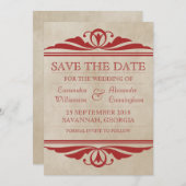 Red Elegant Deco sparen de Datum uitnodigen Save The Date (Voorkant / Achterkant)