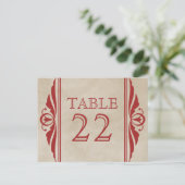 Red Elegant Deco Table Number Briefkaart (Staand voorkant)