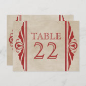 Red Elegant Deco Table Number Briefkaart (Voorkant / Achterkant)