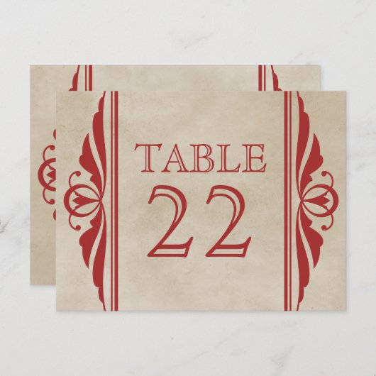 Red Elegant Deco Table Number Briefkaart (Voorkant / Achterkant)