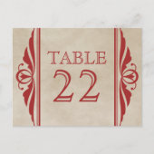 Red Elegant Deco Table Number Briefkaart (Voorkant)
