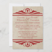Red Elegant Deco Wedding Invite Kaart (Voorkant)