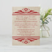 Red Elegant Deco Wedding Invite Kaart (Staand voorkant)