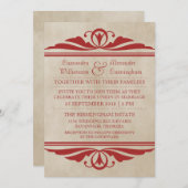 Red Elegant Deco Wedding Invite Kaart (Voorkant / Achterkant)