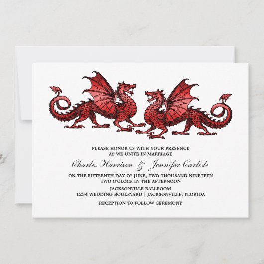 Red Elegant Dragon Wedding Invite Kaart (Voorkant)