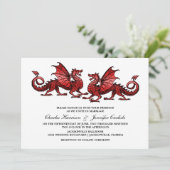 Red Elegant Dragon Wedding Invite Kaart (Staand voorkant)