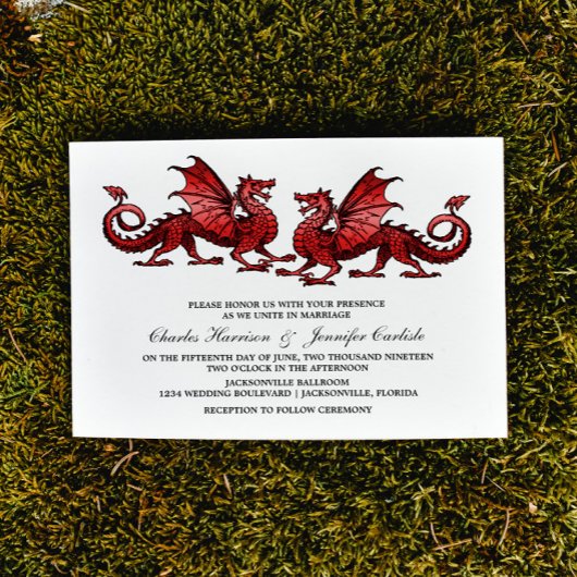 Red Elegant Dragon Wedding Invite Kaart