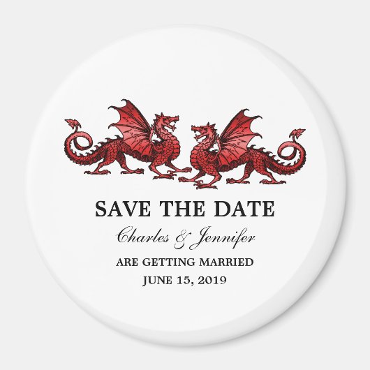 Red Elegant Dragons sparen de Magnet van de Datum (Voorkant)