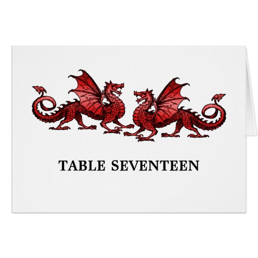Red Elegant Dragons Table Number Kaart (Voorkant Horizontaal)
