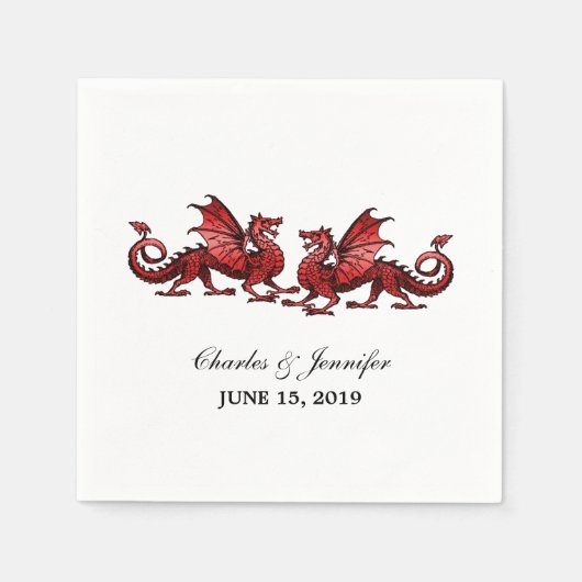 Red Elegant Dragons Wedding Paper Napkins Servetten (Voorkant)
