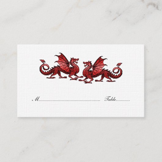Red Elegant Dragons Wedding Place Card Plaatskaartje (Voorkant)