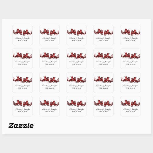 Red Elegant Dragons Wedding Stickers (Vel)