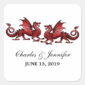 Red Elegant Dragons Wedding Stickers (Voorkant)