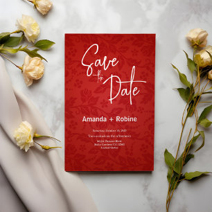 Red Elegant Floral Save the Date Kaart