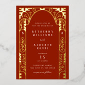 Red Elegant Folie Art Nouveau Arch Folie Uitnodigi Folie Uitnodiging (Voorkant)
