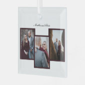 Red Elegant Gehuwd Manuscript 3 Foto Collage Glas Ornament (Voorkant links)