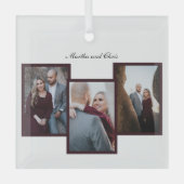 Red Elegant Gehuwd Manuscript 3 Foto Collage Glas Ornament (Voorkant)