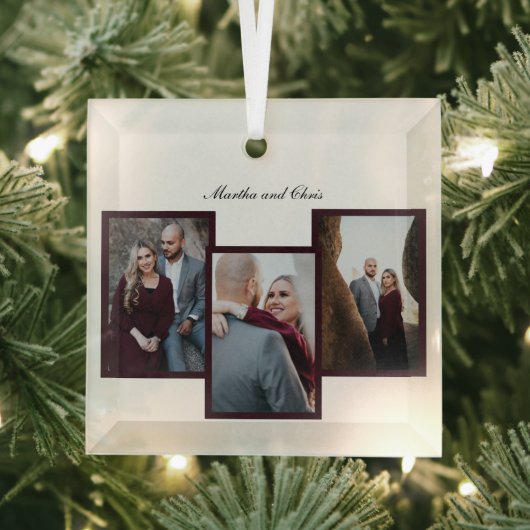 Red Elegant Gehuwd Manuscript 3 Foto Collage Glas Ornament (Insitu)