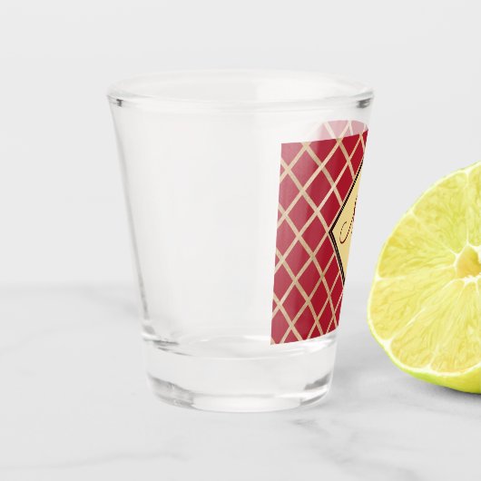 Red Elegant Gold Diamond Pattern Monogram Shot Glas (Links)