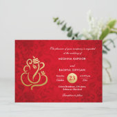 Red Elegant Gold Foil Ganesha Indian Damask Kaart (Staand voorkant)
