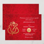 Red Elegant Gold Foil Ganesha Indian Damask Kaart (Voorkant / Achterkant)