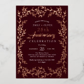 Red Elegant Gold Leaf Jubileum Folie Uitnodiging (Voorkant)
