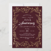 Red Elegant Gold Leaf Jubileum Foto Kaart (Voorkant)