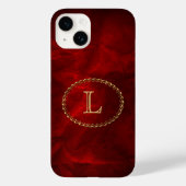Red Elegant Gold Oval Monogram Case-Mate iPhone Case (Achterkant)
