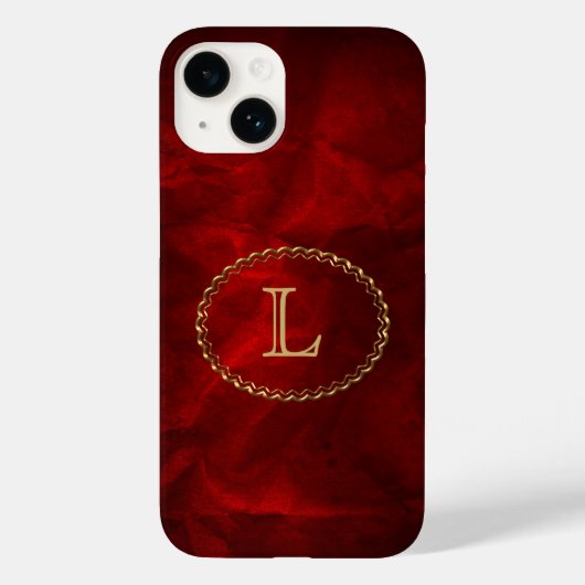 Red Elegant Gold Oval Monogram Case-Mate iPhone Case (Achterkant)