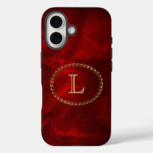 Red Elegant Gold Oval Monogram Case-Mate iPhone Case (Achterkant)