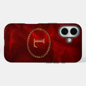 Red Elegant Gold Oval Monogram Case-Mate iPhone Case (Achterkant (horizontaal))