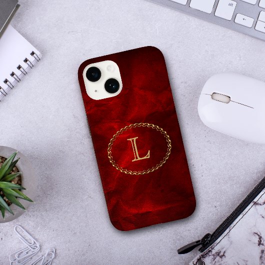 Red Elegant Gold Oval Monogram Case-Mate iPhone Case