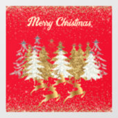 Red Elegant Gold Silver Reindeers Christmas Trees Raamsticker (Vel)