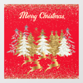 Red Elegant Gold Silver Reindeers Christmas Trees Raamsticker