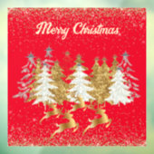 Red Elegant Gold Silver Reindeers Christmas Trees Raamsticker (Vel 3)