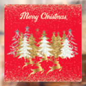 Red Elegant Gold Silver Reindeers Christmas Trees Raamsticker (Vel 2)