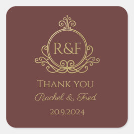 Red Elegant Golden Calligraphy Wedding Dank je Vierkante Sticker