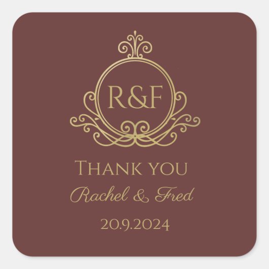 Red Elegant Golden Calligraphy Wedding Dank je Vierkante Sticker (Voorkant)