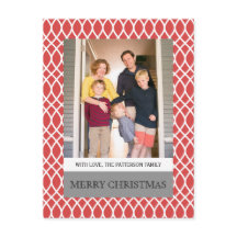 Red Elegant Lattice Holiday Photo Briefkaart