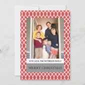 Red Elegant Lattice Holiday Photo Flat Kaart (Voorkant)