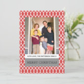 Red Elegant Lattice Holiday Photo Flat Kaart (Staand voorkant)